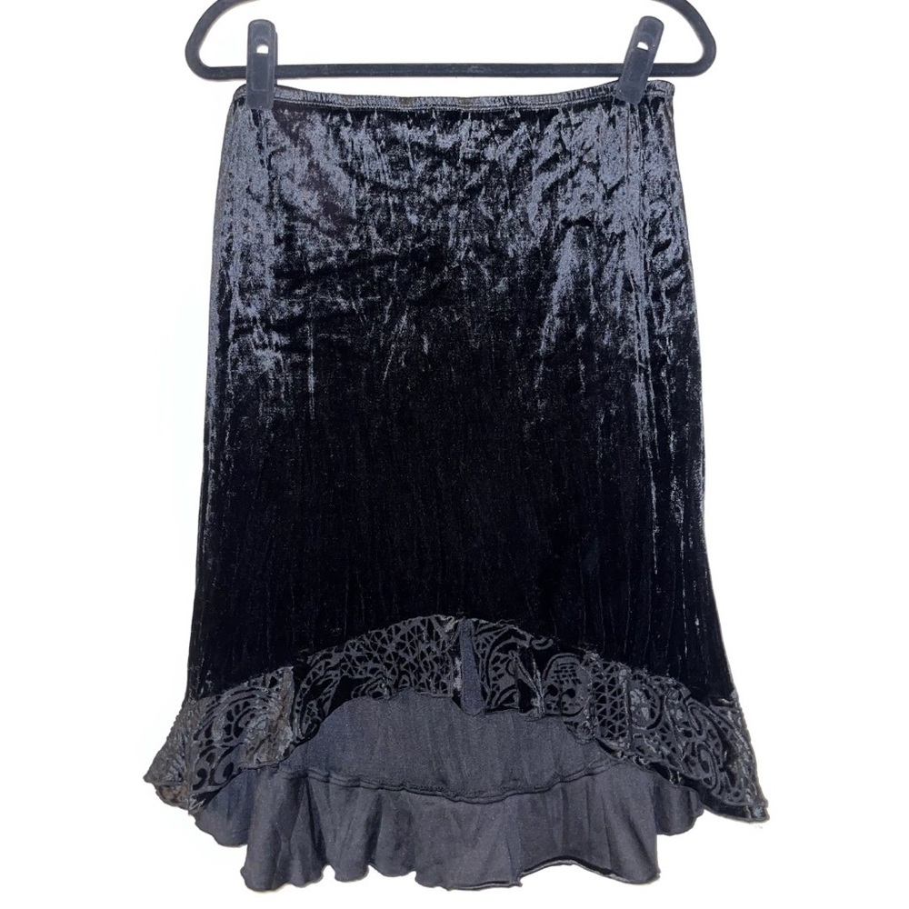 Gothic Black Velvet Skirt with a Black Sheer Fabric Against a Velvet Design L